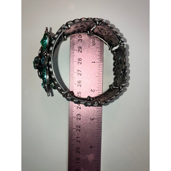 Turquoise Floral Rhinestone Cuff 2.25" Bracelet! - Picture 7 of 8